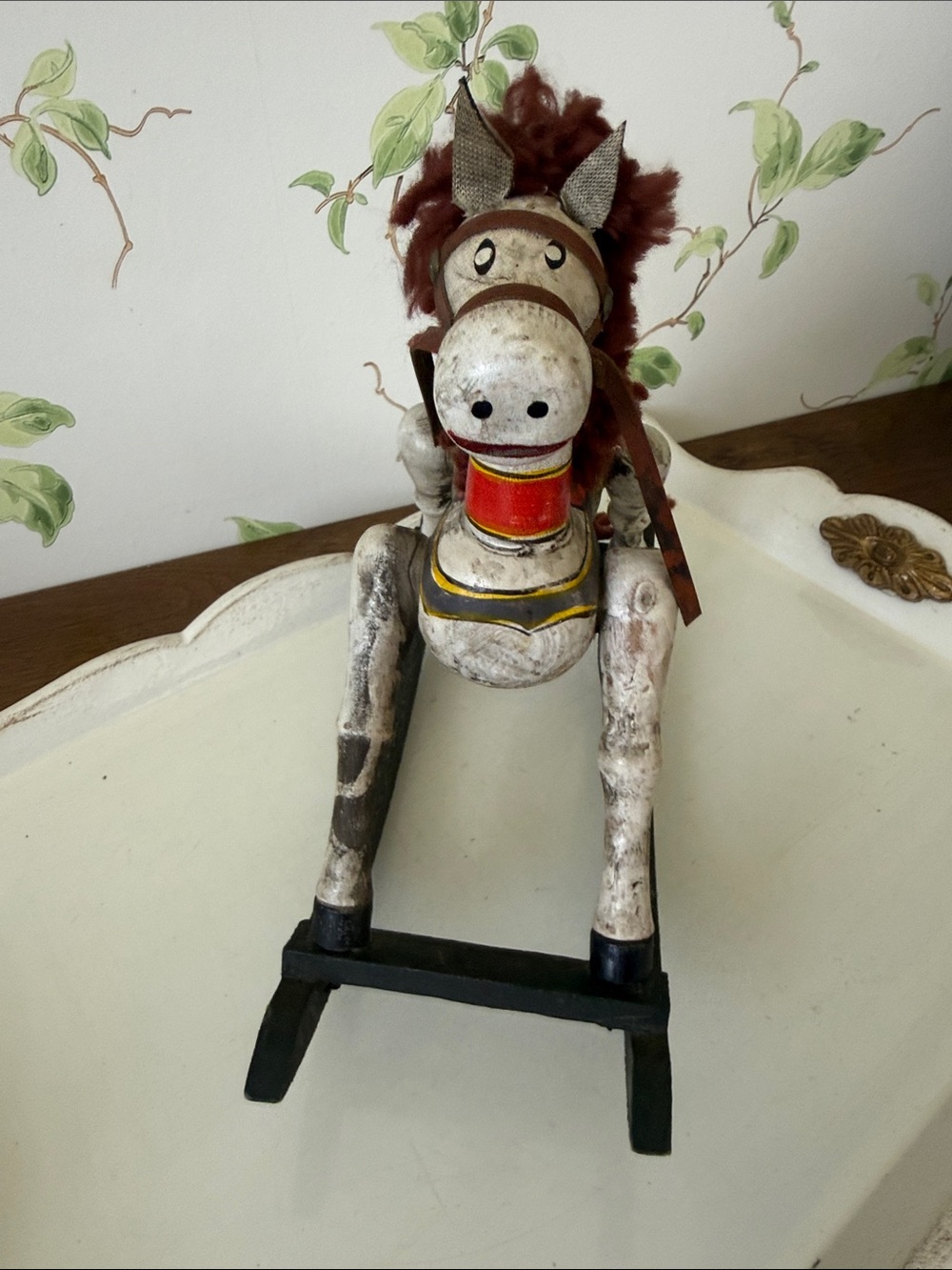 Vintage Wooden Rocking Horse Hand-Painted Folk Art - Nursery Deco - Picture 3 of 9